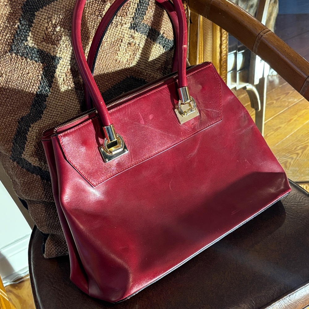 Vera Pelle Red Leather Bag with Gold Accents. Made in Italy